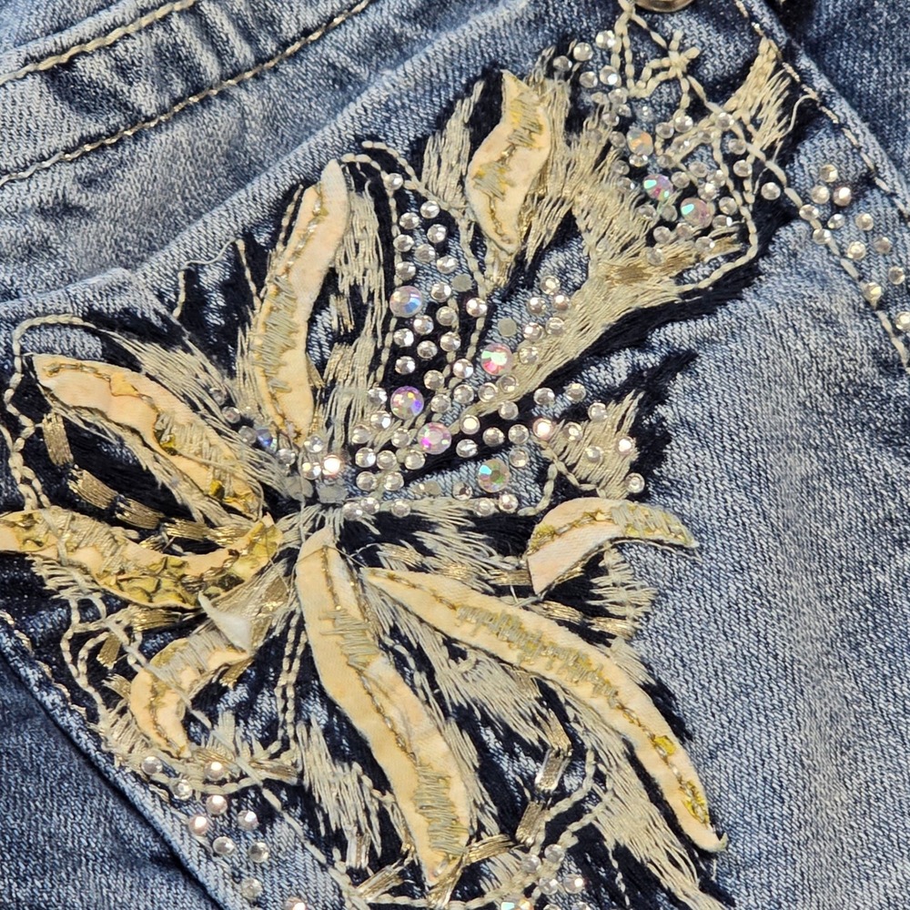 Miss Me Women Size 31 Skinny Jeans Blue Rhinestone Floral Pockets - Picture 7 of 14